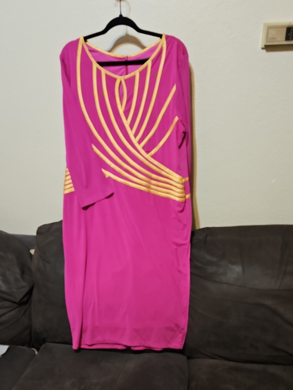 Bright Magenta Long Sleeve Dress with Gold Trim